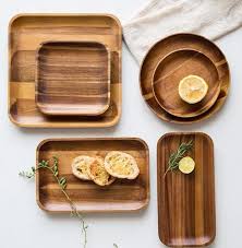 Acacia Wooden Dinnerware Set Jenra Store Dinner Plates Wooden Tray Dessert Tea