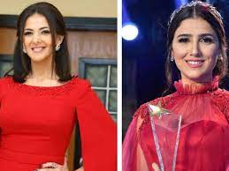 تألق دنيا سمير غانم ومي عمر بالاحمر خلال حفل قنوات النايل دراما السنوى التحرير نت fashion women ruffled