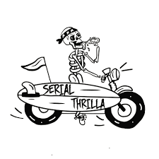 No Spillage Extra Thrillage Skeleton Motorcycle Gang Mafia Art Lineart Graphic Design Surf Surfart Dr Retro Surf Art Surfboard Drawing Surfboards Artwork