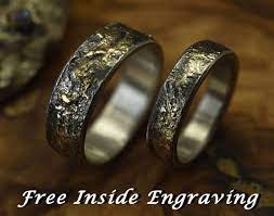 Gold Reticulated Silver Wedding Band Set Unique Wedding Etsy Silver Wedding Bands Wedding Ring Bands Mens Wedding Rings Unique