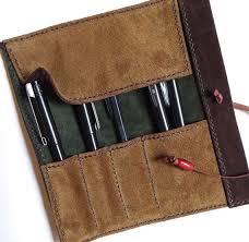 Roll Up Pen Case Leather Pencil Case Pen Roll Pig Suede Handstitched Ref74 Leather Pencil Case Pen Case Pencil Case