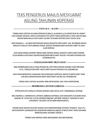 Berikut adalah teks ucapan pengacara majlis bagi mesyuarat agung tahunan bakerp kali ke sembilan yang diadakan pada 23 jun 2011. Teks Pengerusi Majlis Mesyuarat Agung Tahunan Koperasi