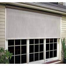 Add a cup hook in the middle of the window where the curtain rod is to help support it. Bali Essentials Charcoal Corded Light Filtering Motorized Vinyl Exterior Solar Shade Left Motor Bronze Cassette 96 In W X 84 In L 24408l The Home Depot