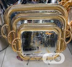 Hoobro tv trays set of 2, folding snack tray table, tv tables, curved desktop laptop table for small space in living room, bedroom, outdoors, easy assembly, rustic brown bf17bzp201. Golden Silver Stainless Steel Serving Tray Set In Surulere Kitchen Dining Eze Chijioke Jiji Ng