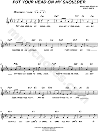 Check spelling or type a new query. Paul Anka Put Your Head On My Shoulder Sheet Music Leadsheet In Eb Major Download Print Sku Mn0148396