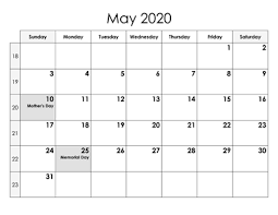 May 2020 Calendar Holidays Calendar Printables Monthly Calendar Template Calendar Word