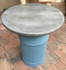 Milk Can Table Painted With Annie Sloan Coco And Old Ochre Aubusson Blue And Old White Wash And Then Appli Chalk Paint Furniture Painted Table Paint Furniture