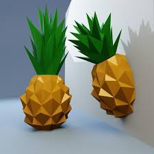 Papercraft 3d Pineapple Set Pepakura Fruit Low Polygonal Paper Etsy In 2021 Paper Crafts Paper Sculpture Paper Fruit