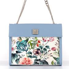 Designer Floral Shoulder Bag For Women Blue Vegan Unique Handbag Purse Keep Changing