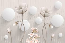 Find & download free graphic resources for flower wallpaper. 3d Mural Illustration Of White Flower Decorative On Gray Waves Wall Background 3d Wallpaper 3d White Ball Le Stock Illustration Illustration Of Pink Blossom 165440609