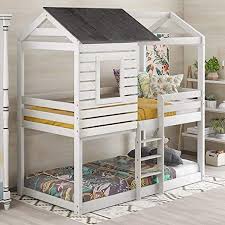 80.6 l x 42.5 w x 76.4 h; Twin Over Twin Bunk Bed Wood Bunk Loft Bed Frame Low Toddler Bunk Bed With Roof Window Safety Guardrail Ladder For Twin Bunk Beds Bunk Beds Loft Bed Frame