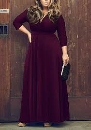 Purple Draped Pleated Deep V Neck 3 4 Sleeve Plus Size High Waisted Party Maxi Dress Plus Size Dresses Plus Size Bridesmaid Maxi Dress