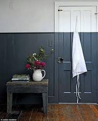 If the walls are painted a complete contrast of colors, then a neutral color for the door will be your best choice. Two Tone Walls Adding Height Space Half Painted Walls Dark Blue Paint Classic Wall