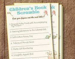 Childrens Book Quiz Printable Storybook Baby Shower Game Etsy Storybook Baby Shower Baby Shower Book Printable Baby Shower Games