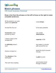 Grade 5 English Worksheets Match Phrases K5 Learning Phrases And Sentences Vocabulary Worksheets Sentences