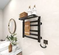 Bathroom Wall Mounted Smart Heated Towel Rack with Top Shelf