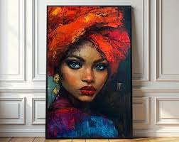 African Woman Portrait Art Print: Vibrant Head Wrap Painting (digital  Download)