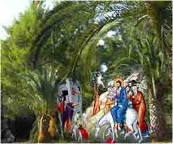 Ἰδοὺ ὁ βασιλεύς σου σιών, πραῢς καὶ σῴζων ἔρχεται, ἐπὶ πώλου, τοὺς ἐχθροὺς ἐπιζητῶν, πατάξαι ἐν ἰσχύϊ, χαῖρε καὶ κατατέρπου, μετὰ βαΐων ἑορτάζουσα. Odoiporiko Sthn Megalh Ebdomada Kyriakh Twn Baiwn Antexoyme