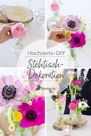Farbenfrohe Fruhlingshochzeit Deko Fur Stehtische Selber Machen Aus Anemonen Craspedia Kamille Und Ranunkeln Di Fruhlingshochzeit Hochzeit Diy Brautstrauss