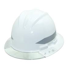 White Full Brim Above View Hard Hat With Clear Brim Visor 4 Point Ratchet Suspension System And Cotton Brow Pad Hard Hat Brim Hard Hats