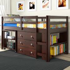 Twin over full bunk bed size; Nicolai Low Twin Size Loft Bed Roll Out Desk Chest Dark Cappuccino Dcg Stores