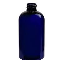 Case 320 X 8 oz 250 ml Cobalt Blue PET Squat Boston Round bottle, 24-410,  Made with FDA Compliant Material. UV Resistant.