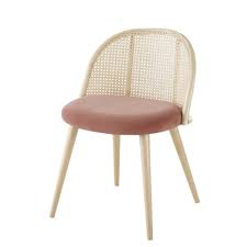 Chaise Vintage Rose Cannage En Rotin Et Bouleau Massif Mauricette Maisons Du Monde