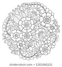 Outline Round Floral Pattern For Coloring Book Page Antistress For Adults And Children Doodle Ornament In Blac Floral Drawing Mandala Coloring Coloring Books