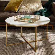 Diy wood slice table from coffee table legs home depot, source:pinterest.com. Walker Edison Furniture Company 36 In White Gold Medium Round Faux Marble Coffee Table With X Base Hdf36alctmgd The Home Depot