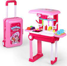 Kids kitchen set toys picture. Buy Pretend Play Kitchen Playset For Kids Little Chef Kitchen Set Toy With Accessories Pots Pans Dishes Cups Utensils Food Toys With Adorable Travel Suitcase Light Sound Boys Girls