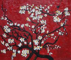 Van gogh took this sprig back to his room to paint it. Branches Of Blossoming Almond Tree In Red Van Gogh Reproduction Oil Painting Flower Post Impressionism 20 X 24 Inches