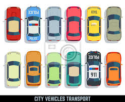 Autos Draufsicht Vektor Flache Stadt Fahrzeug Transport Symbole Leinwandbilder Bilder Polizei Windschutzscheibe Motor Myloview De