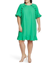 Cece Plus Size Short Sleeve Ruffled Moss Crepe Shift Dress Dillard S In 2020 Shift Dress Plus Size Dresses Dresses For Apple Shape