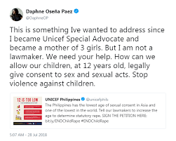 Check spelling or type a new query. Daphne Osena Paez Tweets Her Support To Raise The Age Of Statutory Rape In The Philippines Dailypedia
