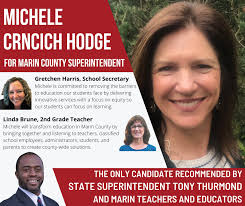 I am honored to receive the endorsement of teachers, school officials and  elected leaders. Thank you Gretchen Harris, Linda Brune and Tony Thurmond  for supporting my campaign for Marin Superintendent of Schools!
