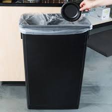 (canada, us) a receptacle, usually roughly cylindrical and wider at the top than at the bottom, which serves as a place to discard waste materials. 23 Gallon Trash Can Black Slim Only 17 99