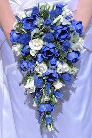 Scottish Inspired Royal Blue Anemone Heather Thistle And White Rose Cascade Bridal B Blue Wedding Flowers Bouquet Blue Wedding Flowers Flower Bouquet Wedding