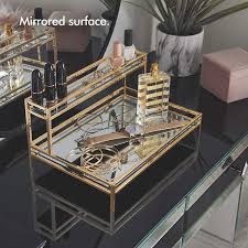 Amazon Com Beautify Mirrored Vanity Tray For Dresser Jewelry And Perfume Tray Two Tier Trays With Champagne Go Mirror Tray Decor Mirror Display Perfume Tray