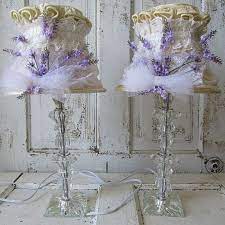 Crystal Table Lamps Set French Nordic Inspired Lampshades Vintage Lace W Lavender Flowers Lighting L Antique Lamp Shades Rustic Lamp Shades Pendant Lamp Shade