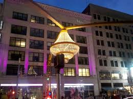 The 20ft sparkler, with 4200 faux crystals, dangles over. Chandelier In Downtown Cleveland Outside District Picture Of District Cleveland Tripadvisor