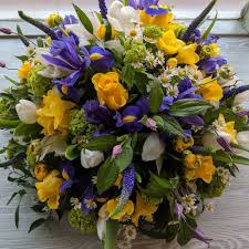 Maybe you would like to learn more about one of these? Send A Yellow White And Purple Posy Funeral Flower Tribute To Sussex