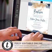 Boy Baptism Invitation, Luxury Blue and Gold Christening Invite, Bautizo  Invitation Instant Download Template, Confirmation, Religious B01-2