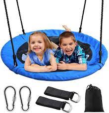 Outdoor round tree swing for kids. Amazon Com Saucer Tree Swing Outdoor Nest Swing For Kids 40 Large Round Saucer Swing 900d Oxford 700 Lbs Weight Capacity 2 Height Adjustable Straps 2 Carabiners Accessories Set Included Easy Installation