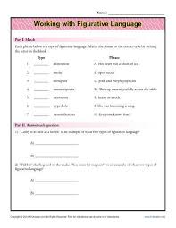 Working With Figurative Language Worksheet Language Worksheets Figurative Language Worksheet Poetry Worksheets