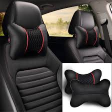 2x Pu Leather Knitted Car Pillows Headrest Neck Cushion Support Seat Accessories Ebay Neck Support Pillow Support Pillows Car Seats