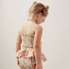 80% nylon/20% spandex, upf 50+, fully lined, clasp halter with bow accent, machine washable; Lil Lemons Baby Toddler Big Kid Antigua Two Piece Swimsuit Thetot