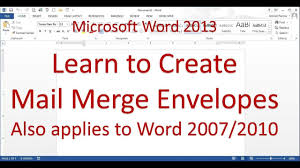 Microsoft Word Mail Merge Envelope Word 2013 2016 Youtube