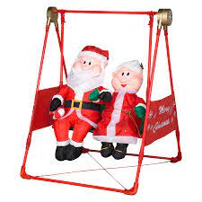 Airblown Mr And Mrs Claus On A Swing Outdoor Christmas Decorations Inflatable Decorations Outdoor Christmas