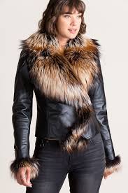 Celestine Lambskin Leather Moto Jacket With Fox Fur Trim Fur Jacket Women Leather Coat With Fur Leather Jackets Women