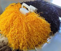 Black And Gold Cheerleading Pom Poms 80s Pom Poms Cheerleader Vintage 1980s High School Nostalgia Yellow And Black Vintage Pom Poms Costume Accessories Vintage Kitsch Pom Pom Cheerleading Vintage Kitsch
